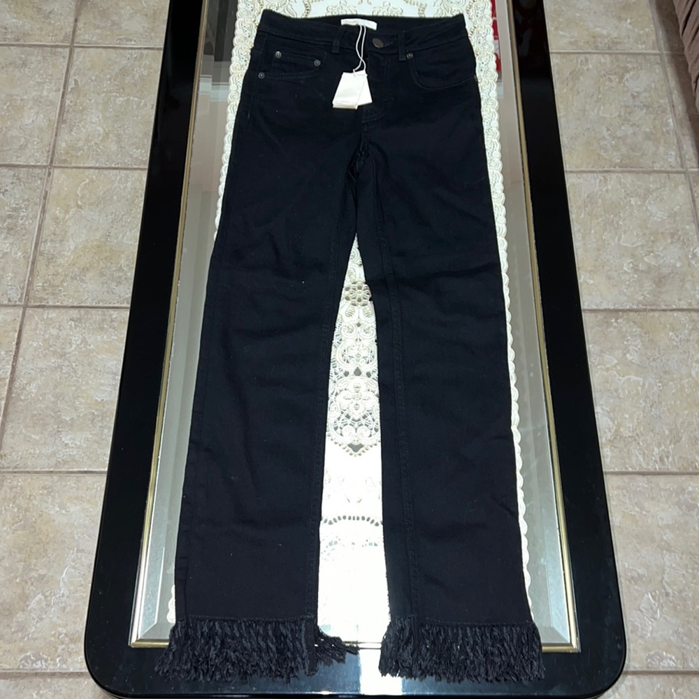 Maje Panako fringe straight leg black jeans